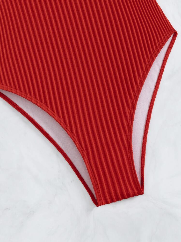 Swim Vcay 1 pieza Traje de baño de unicolor sin espalda para vacaciones y playa en verano - Rojo - Añade 6