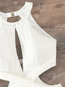 Swim Vcay Summer Beach Cut Out Waist Halter Neck Backless One Piece Swimsuit - White - View 6