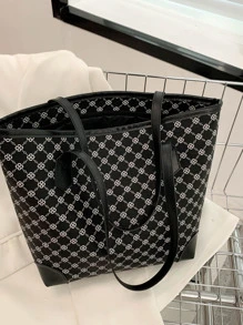 女士大容量手提包，大学生通勤包，单肩包 - 黑與白 - 查看 5