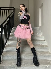 ROMWE Kawaii Áo hai dây Nơ Bướm Tương phản ràng buộc Lễ Các Thánh Tim Giải trí - màu đen - Xem 4