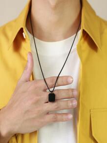 Hombres Collar con accesorio cuadrado - Negro - Ver 1