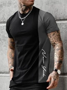 Manfinity Homme Tops Nam Khối Màu Lá thư Giải trí - màu đen - Xem 1