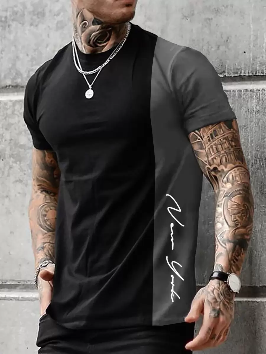 Manfinity Homme Tops Nam Khối Màu Lá thư Giải trí - màu đen - Xem 1