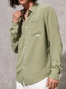 Manfinity RebelGame 1pc Pocket Patched Button Front Shirt - Mint Green - View 7