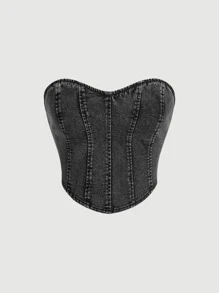 SHEIN MOD Casual Washed Denim Camisole Top, Summer - Dark Grey - View 1