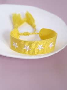 Star Embroidered Tassel Decor Bracelet - Multicolor - View 1
