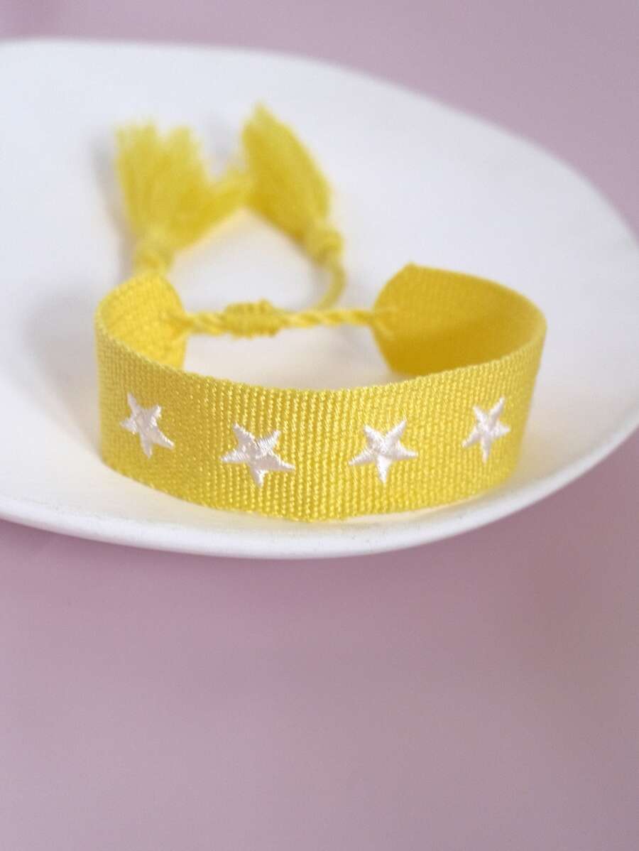 Star Embroidered Tassel Decor Bracelet - Multicolor - View 1