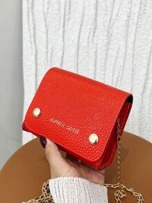 Bolsa cuadrada mini con estampado de letra de litchi en relieve con solapa - Rojo - Ver 4