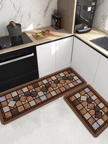 1pc Geometric Pattern Kitchen Rug - Multicolor - View 1