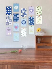 15pcs Flower & Slogan Graphic Postcard - Multicolor - View 2