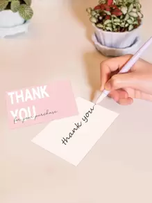 50pcs Slogan Graphic Thank You Card - Pink - View 3