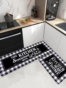 1入組黑白格紋圖案印刷廚房地墊，長方形柔軟防滑吸水地毯，適用於廚房、餐廳、客廳、家居使用，作為房間裝飾 - 彩色 - 查看 1