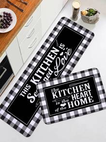 1入組黑白格紋圖案印刷廚房地墊，長方形柔軟防滑吸水地毯，適用於廚房、餐廳、客廳、家居使用，作為房間裝飾 - 彩色 - 查看 3