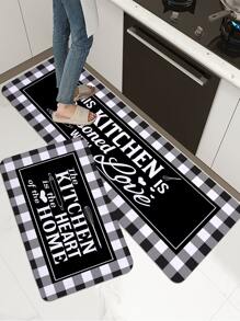 1入組黑白格紋圖案印刷廚房地墊，長方形柔軟防滑吸水地毯，適用於廚房、餐廳、客廳、家居使用，作為房間裝飾 - 彩色 - 查看 4