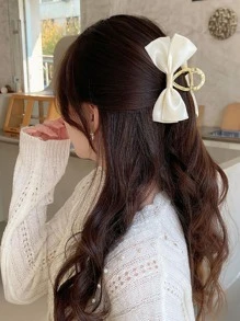 簡約優雅，適用於女孩日常髮型裝扮的蝴蝶結裝飾髮卡 - 白色 - 查看 4