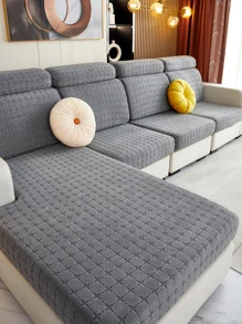 1入組格紋衍縫有彈性沙發座套 - 深灰色 - 查看 1