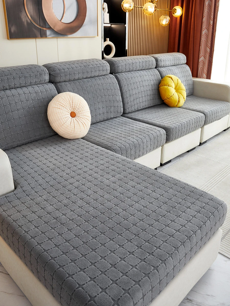 1入組格紋衍縫有彈性沙發座套 - 深灰色 - 查看 1