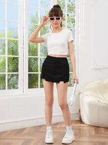 SHEIN Teen Girl Split Hem Skort - Black - View 5