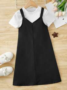 Chicas Camiseta unicolor & Vestido de tirantes - Blanco y Negro - Ver 1