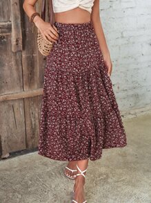 Breezaya Váy Maxi Ren Hoa Ditsy Burgundy Trang Phục Đi Biển Cho Nữ - Màu Đỏ Sâu - Xem 5