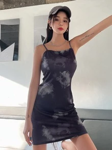 DAZY Graphic Print Cami Dress - Dark Grey - View 2