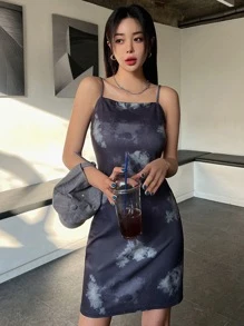 DAZY Graphic Print Cami Dress - Dark Grey - View 3