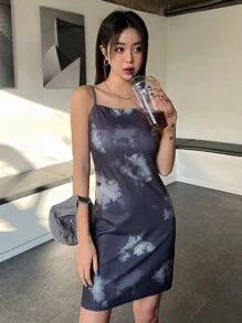 DAZY Graphic Print Cami Dress - Dark Grey - View 4