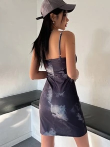 DAZY Graphic Print Cami Dress - Dark Grey - View 8