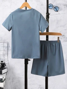 Boys Letter Graphic Tee & Shorts - Dusty Blue - View 2