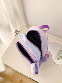 Cartoon Mermaid & Unicorn Print Backpack For Teens/Kids, With Pencil Case Included - Multicolor - View 6