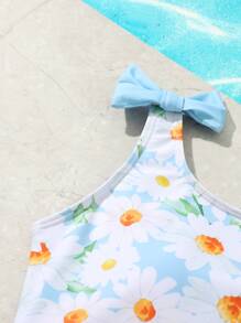 Chicas 1 pieza Bañador una pieza con estampado floral ribete con fruncido - Azul y blanco - Ver 4