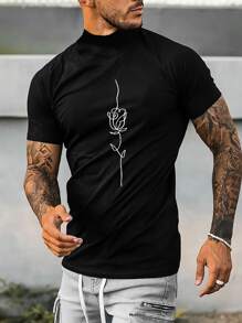 Manfinity Homme Men Floral Print Mock Neck Tee - Black - View 1