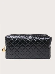 Quilted Makeup Bag - Black - View 1
