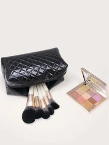 Quilted Makeup Bag - Black - View 2