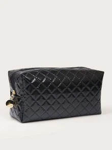Quilted Makeup Bag - Black - View 3
