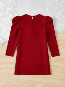 SHEIN 女孩鏤空蕾絲花邊泡泡袖洋裝不附腰帶