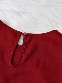 SHEIN 女孩鏤空蕾絲花邊泡泡袖洋裝不附腰帶