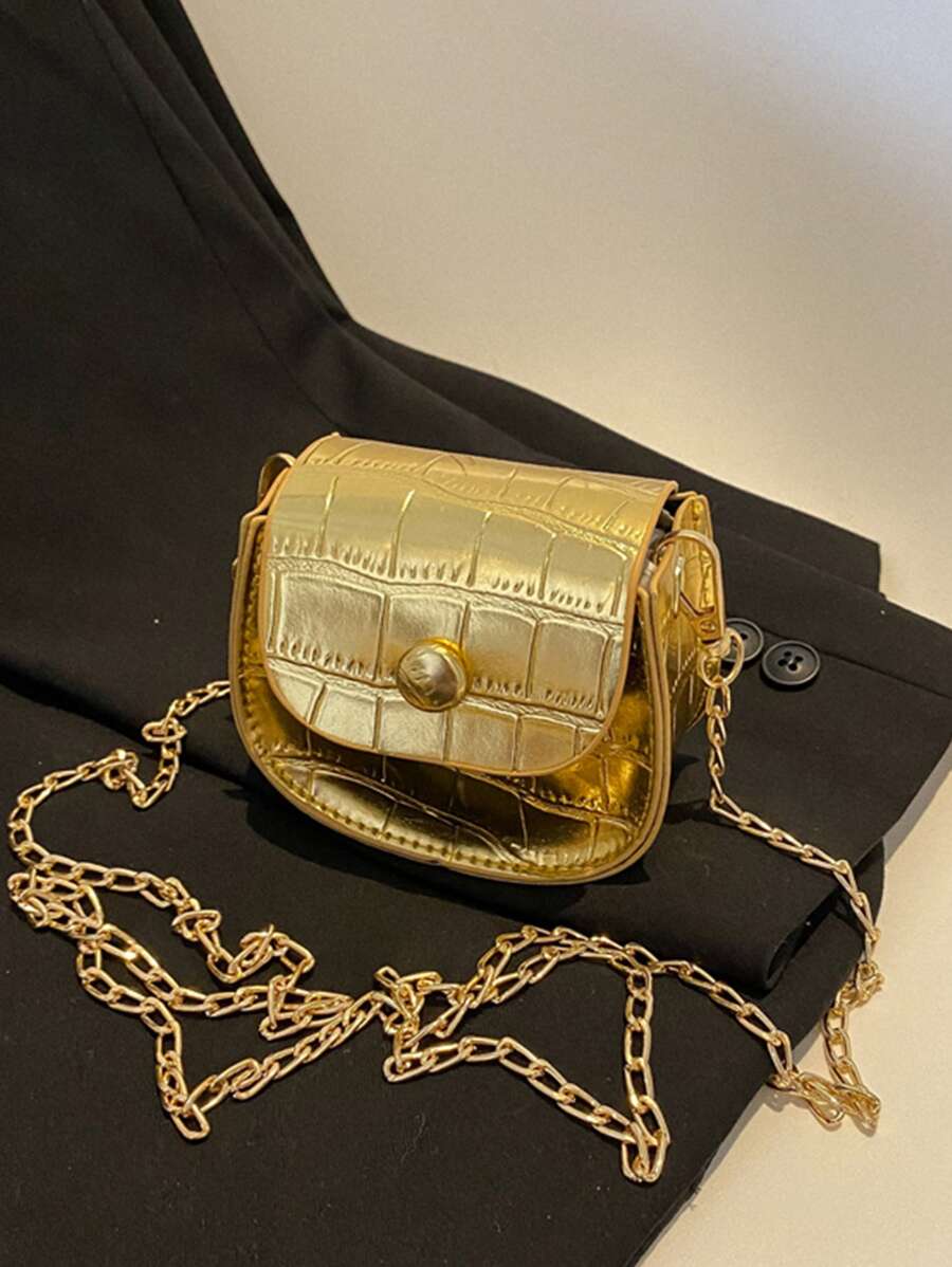 Túi đeo chéo trẻ em In cá sấu Chuỗi - Vàng - Xem 1