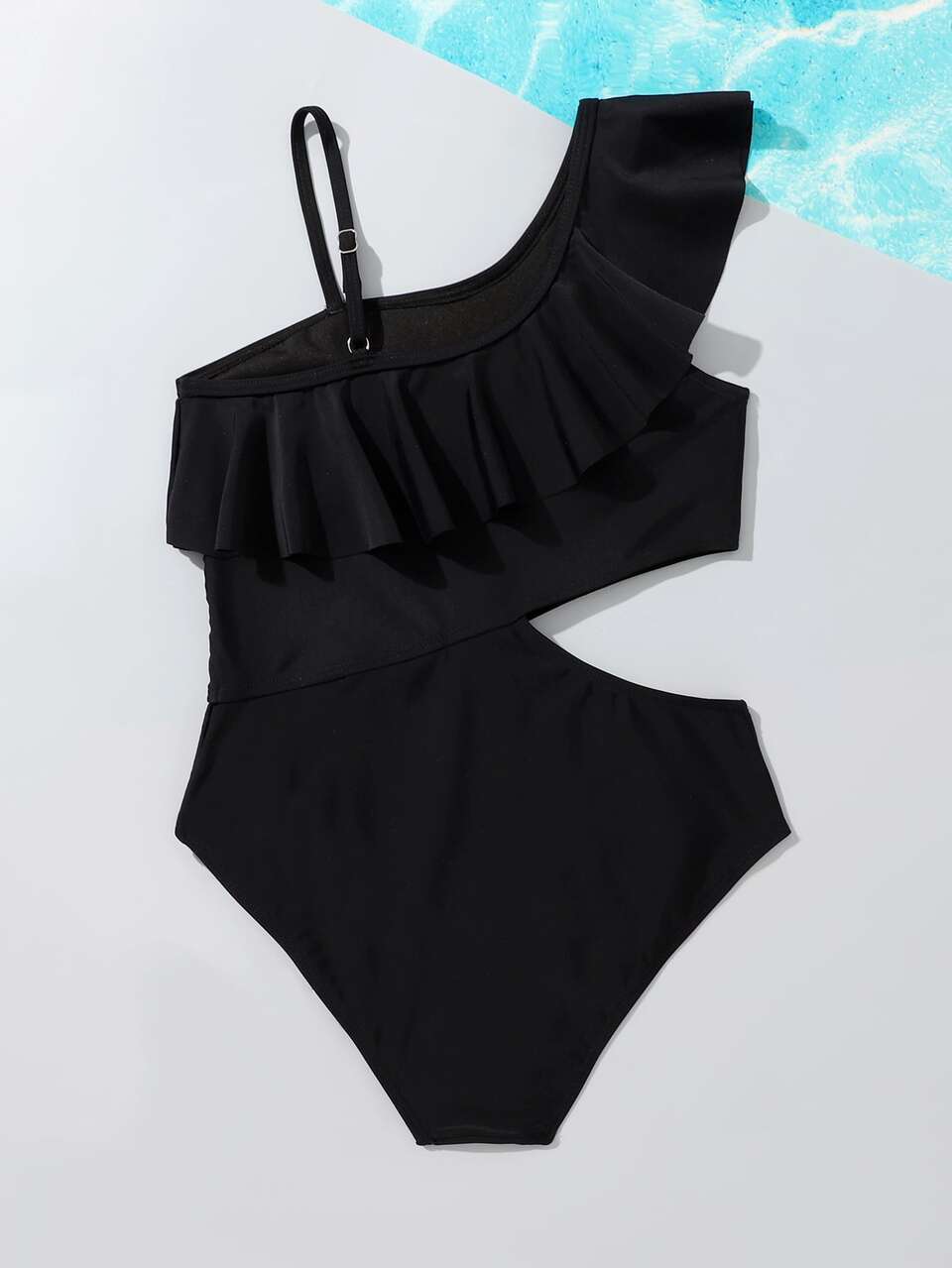 Tween Girl 1pc Ruffle Trim Cut Out One Piece Swimsuit