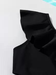 Traje De Baño De Una Pieza Para Niña Preadolescente Con Corte Y Adorno De Volante - Negro - Ver 4