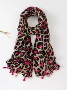 Pañuelo con estampado de leopardo con diseño de fleco