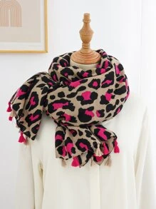 Pañuelo con estampado de leopardo con diseño de fleco