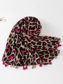 Pañuelo con estampado de leopardo con diseño de fleco