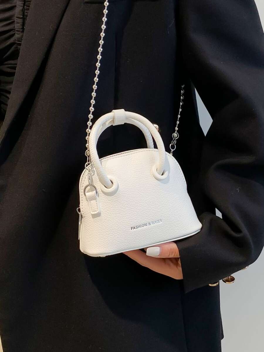 Mini Letter Graphic Litchi Embossed Dome Bag - White - View 1