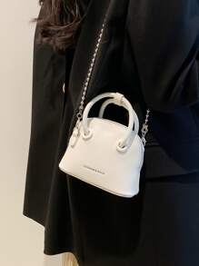 Mini Letter Graphic Litchi Embossed Dome Bag - White - View 2