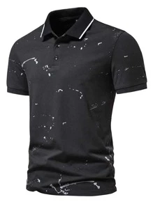 Áo thun có cổ Nam Nút Đồ họa Giải trí - màu đen - Xem 1