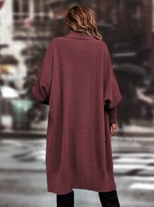 SHEIN LUNE Lantern Sleeve Duster Cardigan - Redwood - View 2