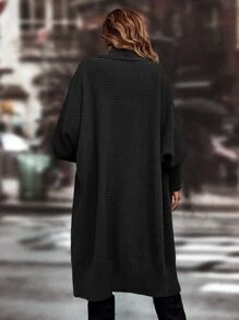 SHEIN LUNE Lantern Sleeve Duster Cardigan - Black - View 2