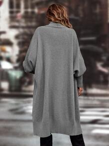 SHEIN LUNE Lantern Sleeve Duster Cardigan - Grey - View 2