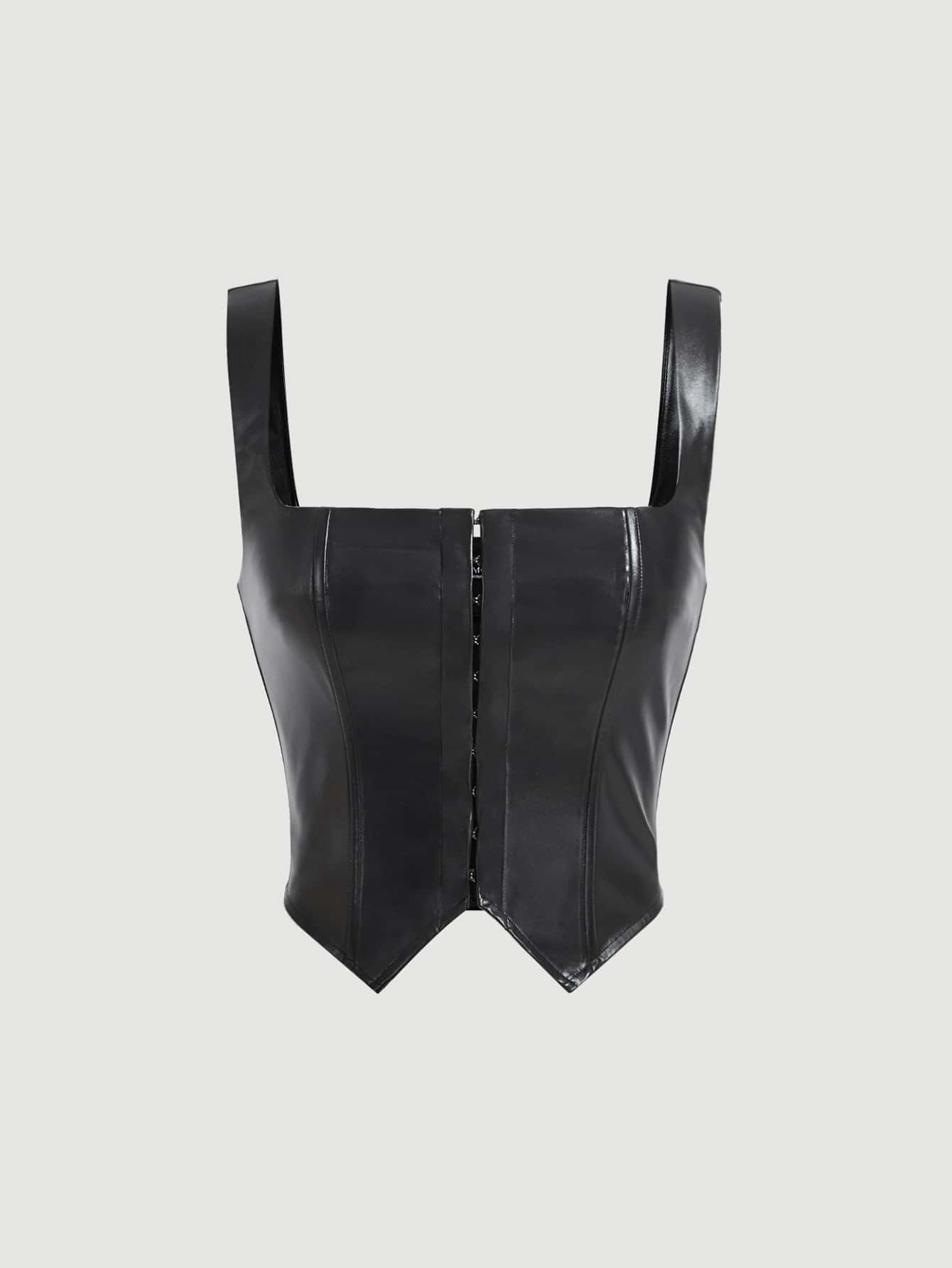 SHEIN MOD Wide Strap Patent Top Without Blouse - Black - View 1